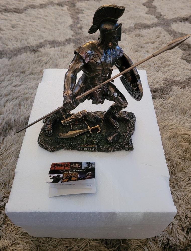 ACHILLES W/ Spear & Shield GREEK MYTHOLOGY Sculpture Statue Bronze Color-image