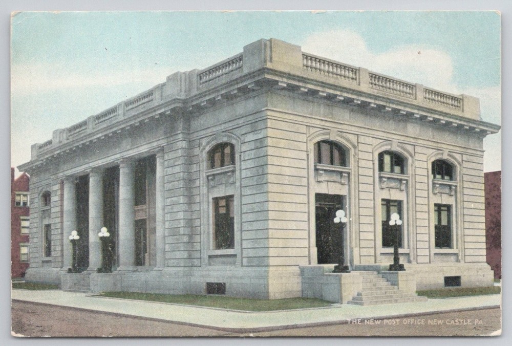 New Castle PA Post Office Postcard - Early 1900s Pennsylvania Architecture