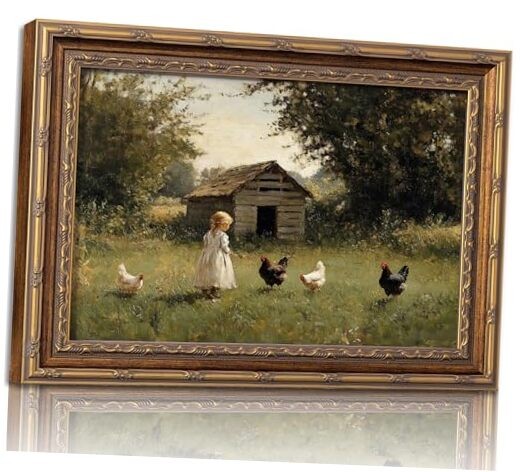 Vintage Gold Framed Wall Art Retro Country Farm Girl 11L