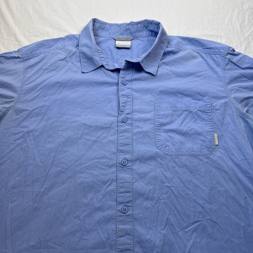 Columbia PFG Shirt Mens 2XL XXL Outdoor Vented Fishing Button Blue Short Sleeve