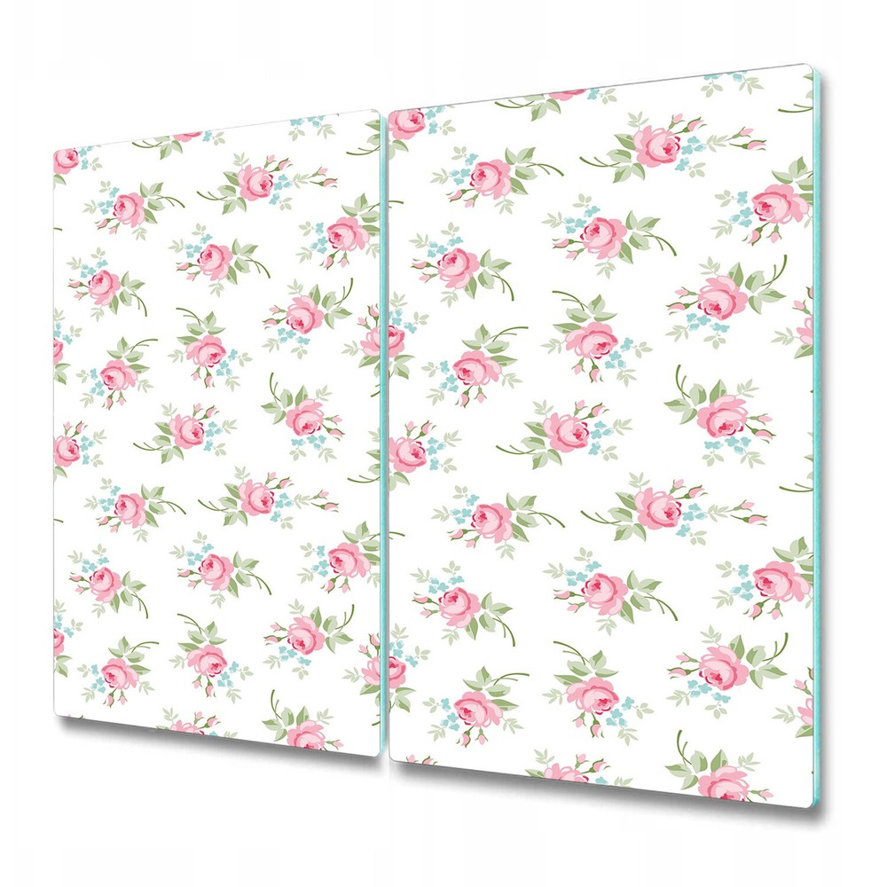 Glass Kitchen Chopping Board Little flowers pink roses pink and green large