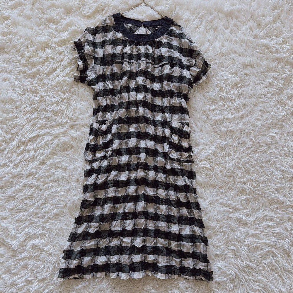 tricot Comme Des Garcons Silk Linen Dress Wrinkled Check Made in Japan Size M