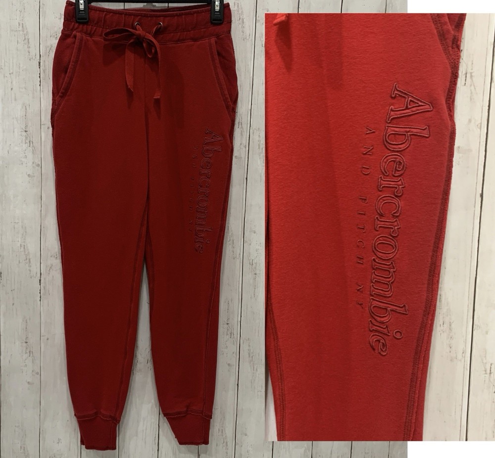 Abercrombie & Fitch Red Joggers Sweatpants Womens Small Soft Fleece Cotton Y2K