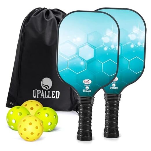 USAPA Approved Fiberglass Pickleball Set - 2 Lightweight Paddles, 4 Balls, 1