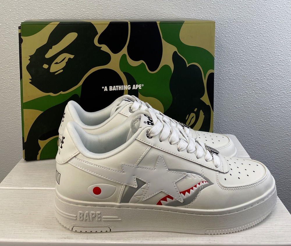 A Bathing Ape Bapesta Shark #2 Mens Size 9 White Low Top Leather Casual Sneakers