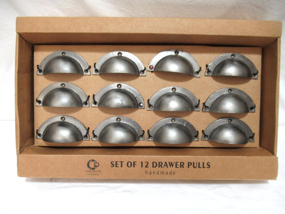 Set of 12 Casa Decor Gunmetal Gray Farmhouse Style Half Cup Metal Drawer Pulls