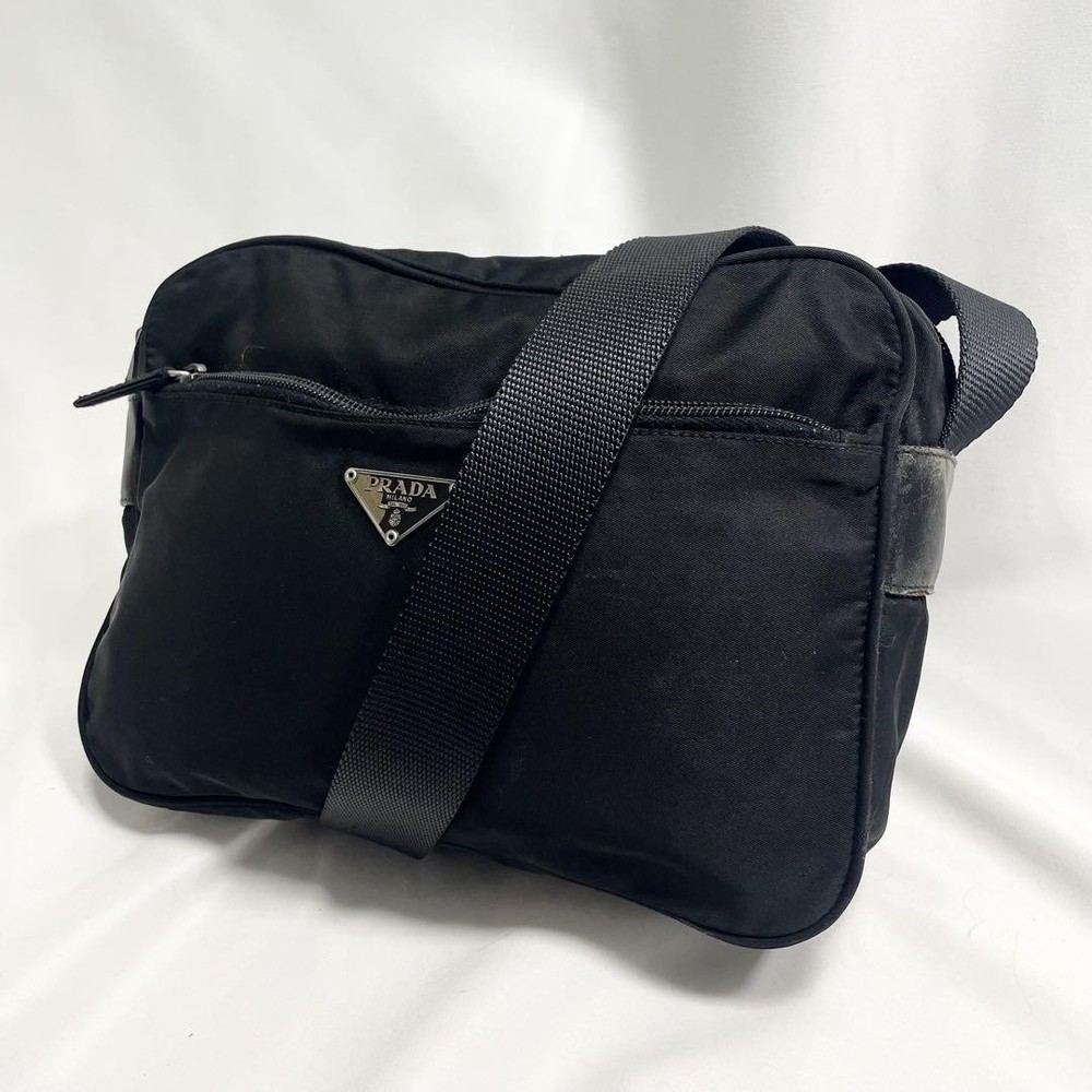 Prada Large Nylon Crossbody Bag with Leather Accents and Iconic Triangle Logo