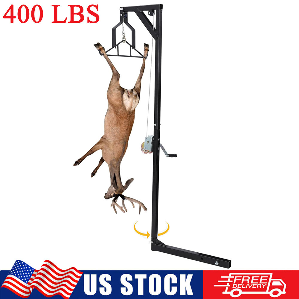Heavy-Duty 400LB Truck Hitch Deer Hoist with Winch Lift & 360° Swivel Gambrel  