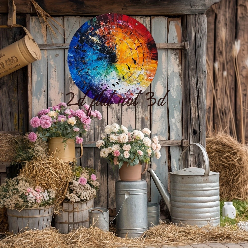 8 Inch Multicolor Abstract Splash Round Metal Wall Art for Home
