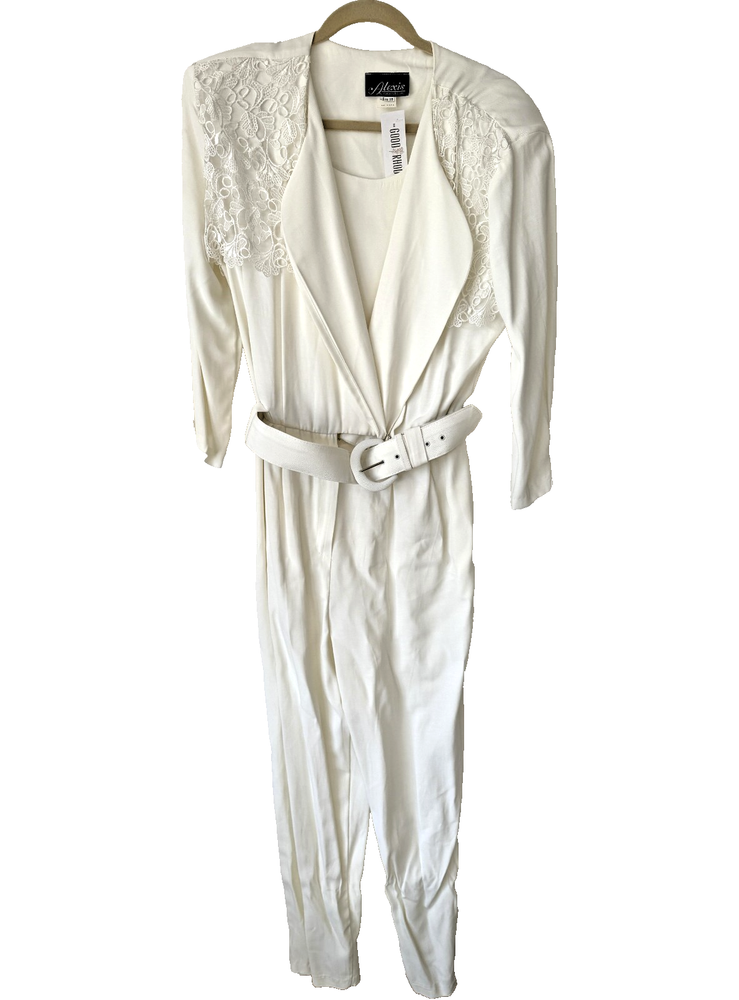 Vintage 1980s Alexis Fashions White Jump Suit with Belt