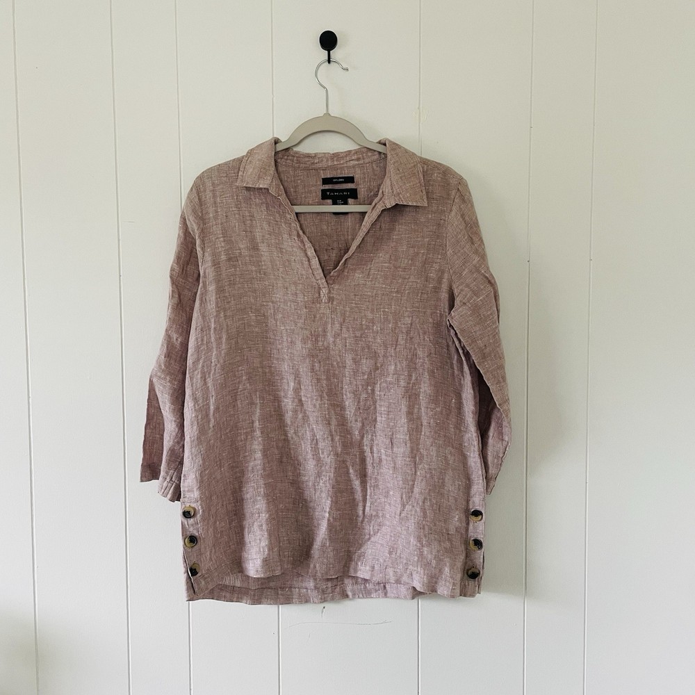 Tahari Women's Linen Tan Blouse Size M
