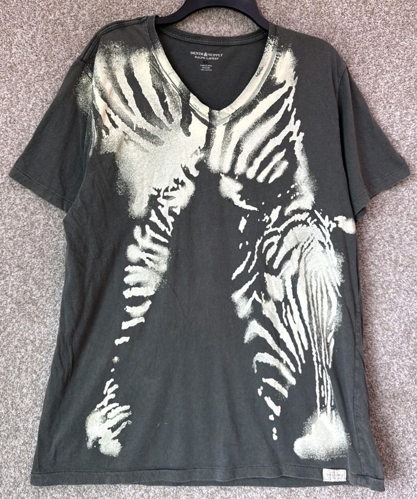 Denim Supply Ralph Lauren T-Shirt Mens Size XL Zebra Print Green Short Sleeve