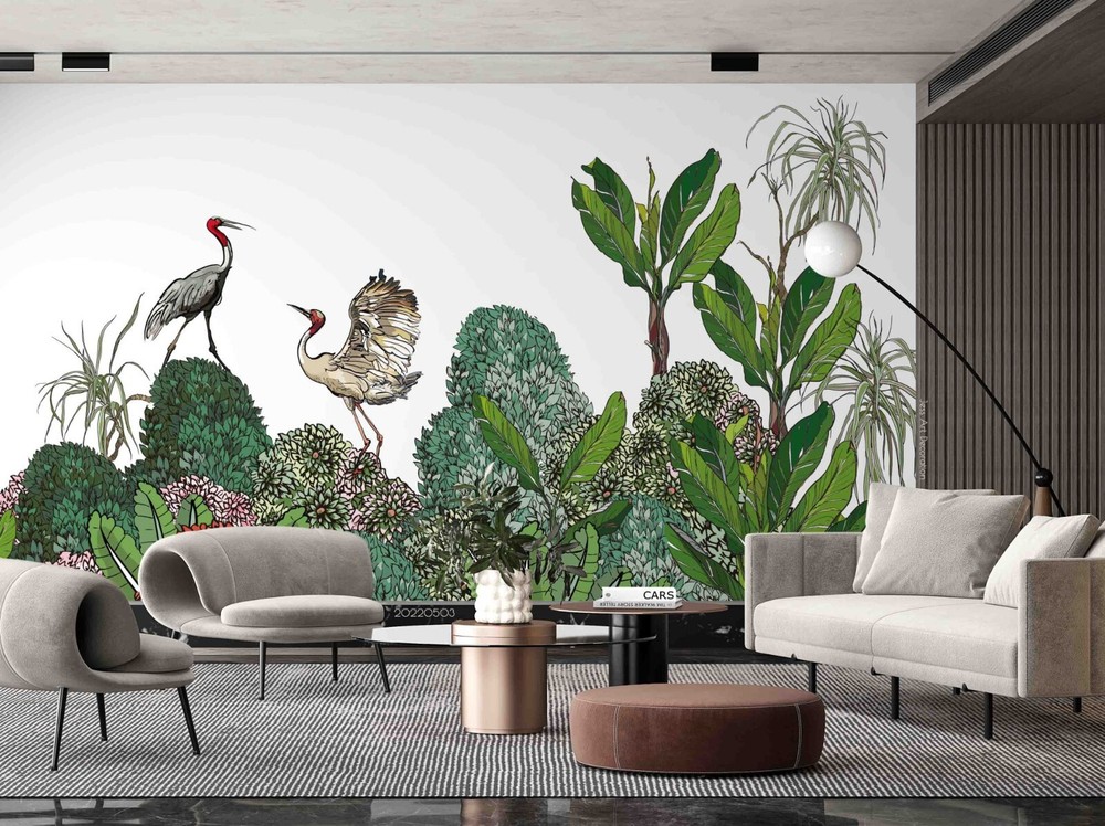 3D Self-Adhesive Removable Leaf Crane Wallpaper Mural 290