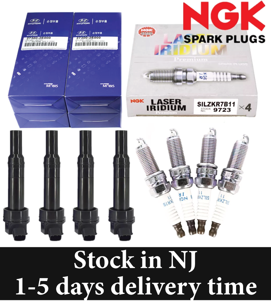 4Pack Ignition Coils + Spark Plugs for Hyundai Elantra Kia 27300-2E000 UF651
