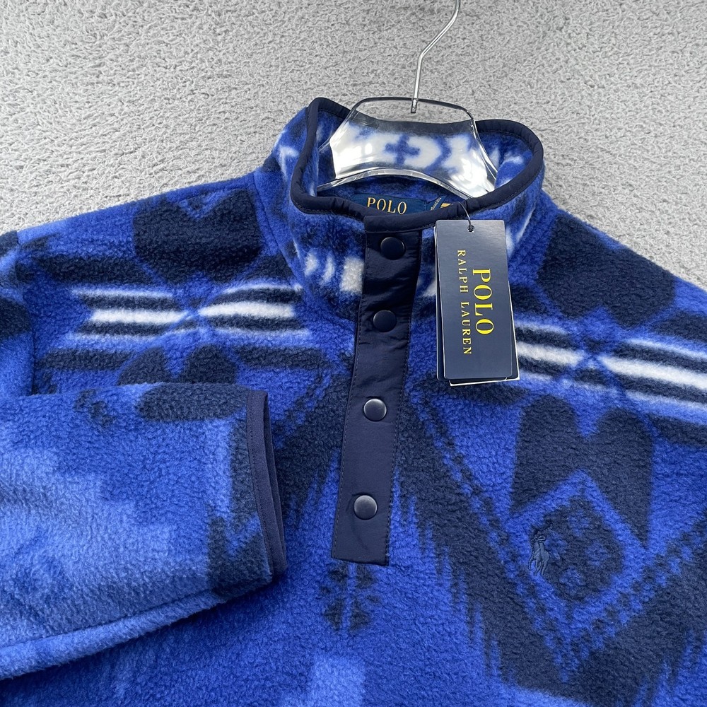 Polo Ralph Lauren Southwestern Aztec Fleece Mens Large Cortina Blue Geo $168