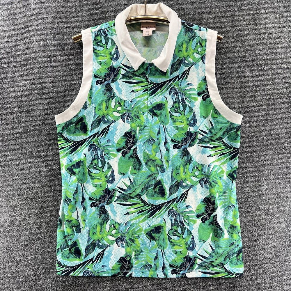 Tommy Bahama Golf Sleeveless Top Women’s XL Azure Lagoon Tropical 1/4 Zip Polo