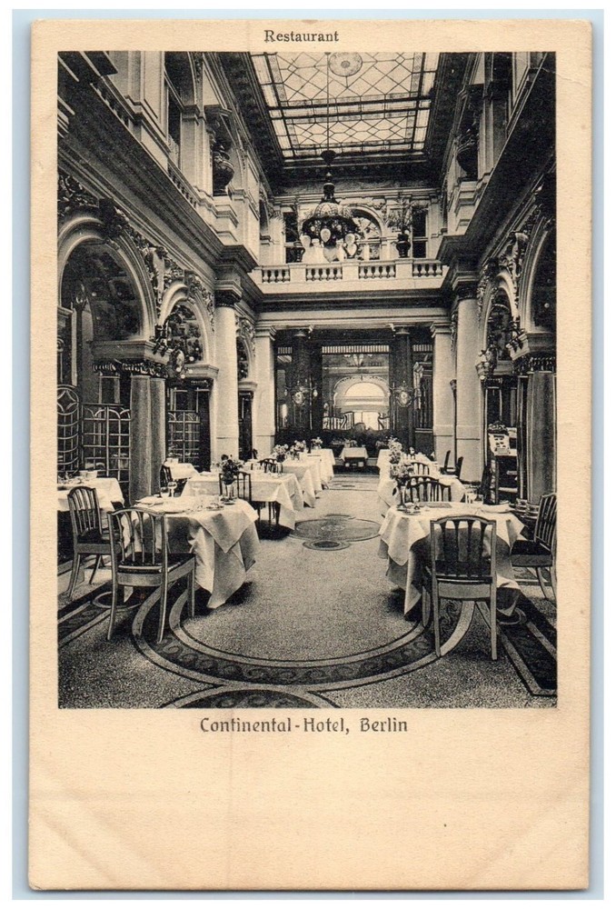 c1940's Continental Hotel Interior Dining Berlin Germany Vintage Postcard