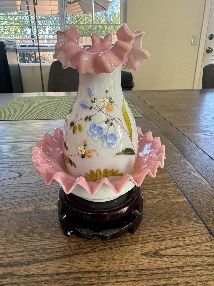 FAIRY LAMP  Bristol Glass Floral Design  RARE Victorian FAIRY LAMP