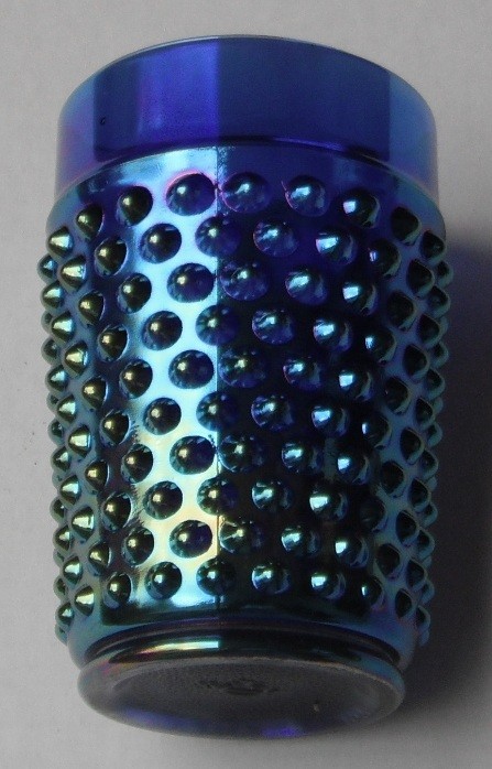 Tumbler--Hobnail (Band)...marked IG--Blue carnival glass--i...actual maker??