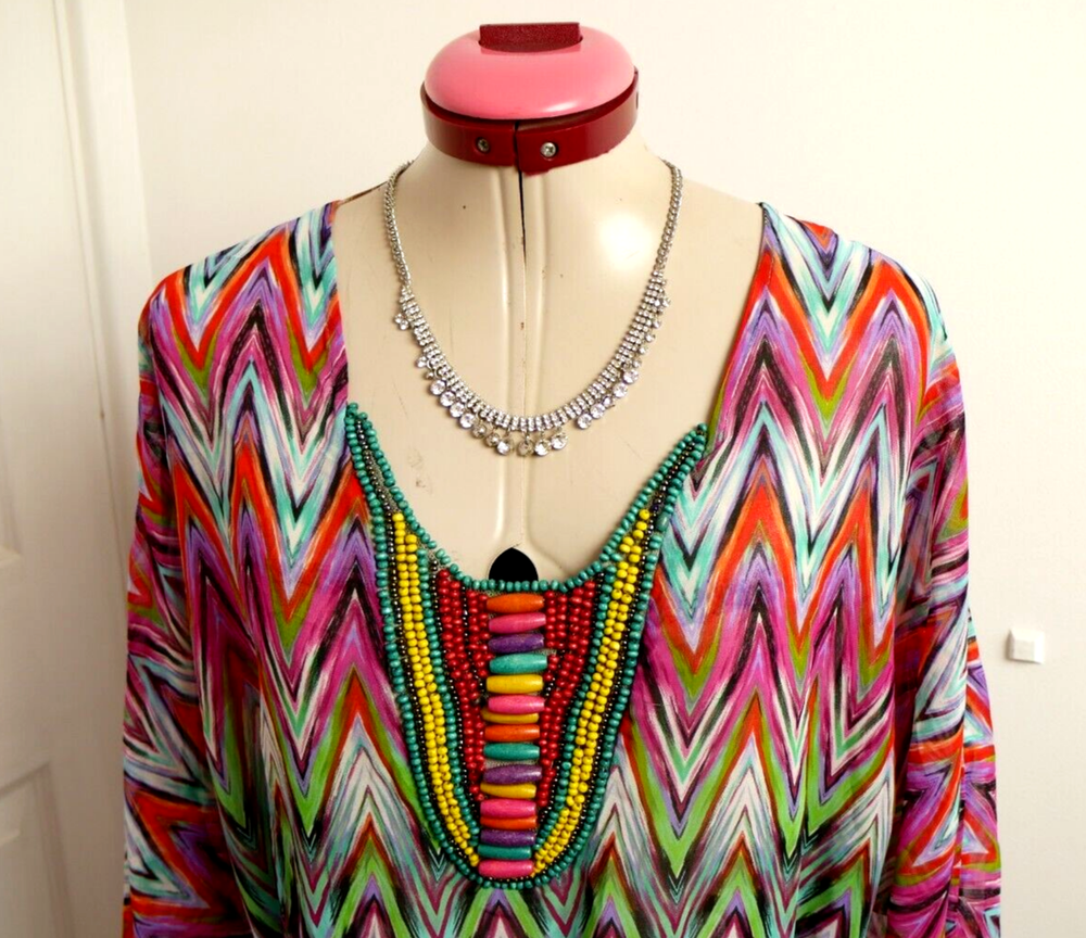 PORTMANS White Pink Beaded Boho Top Size XS/S Aus 10 Embellished Resort Beach Wear