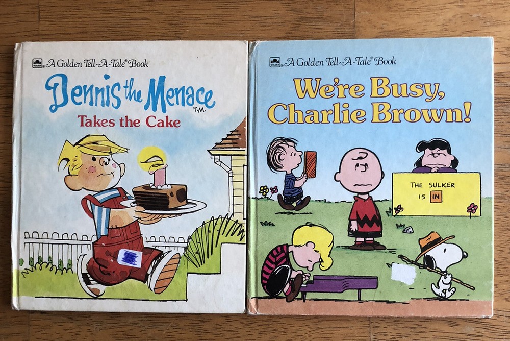 Lot of 2 Vintage Golden Tell A Tale Books, Charlie Brown & Dennis The Menace