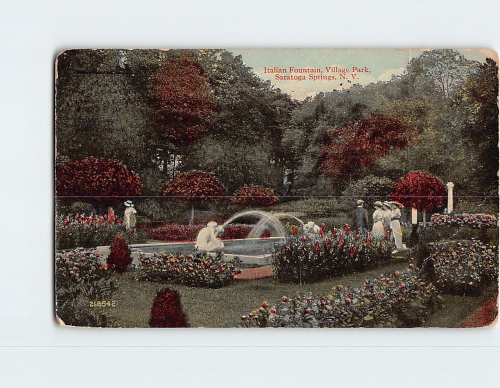 Postcard Italian Fountain Village Park Saratoga Springs NY USA