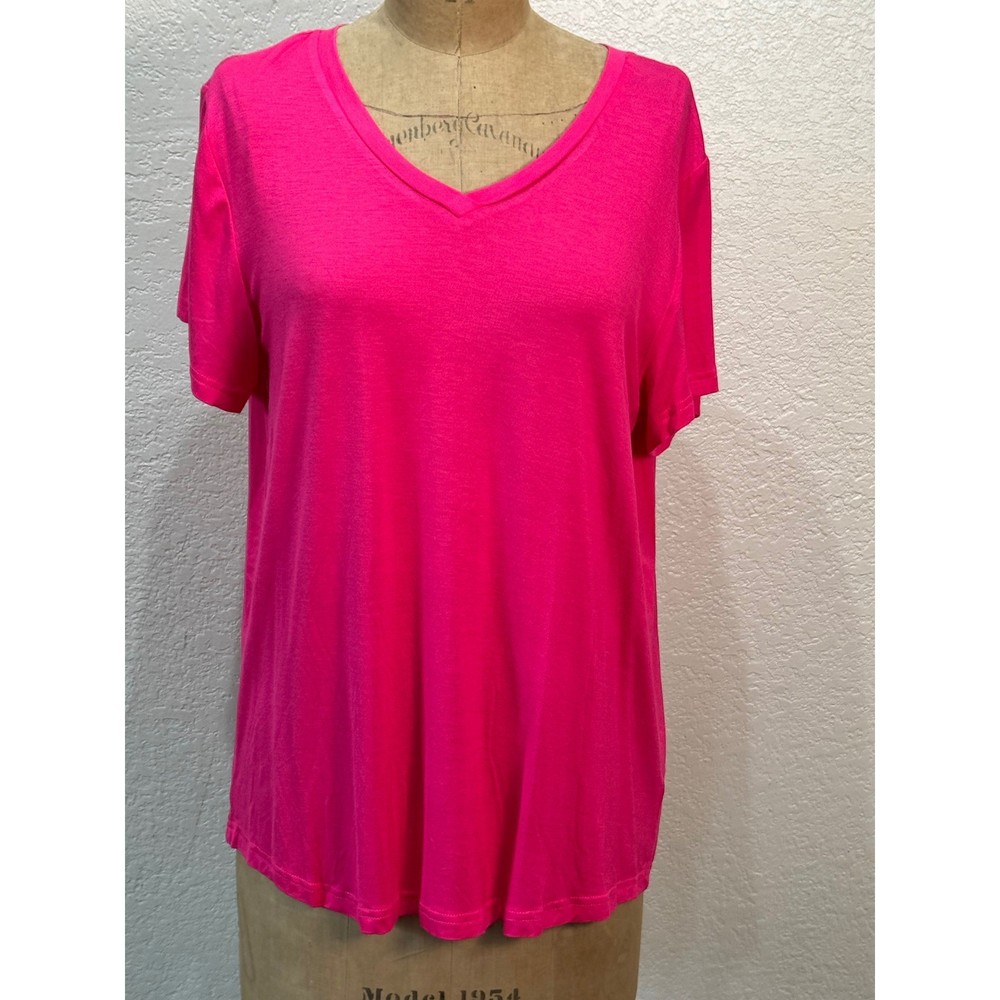 Jess Lea Womens XL Hot Pink V-Neck Short Sleeve T-Shirt Soft NWT