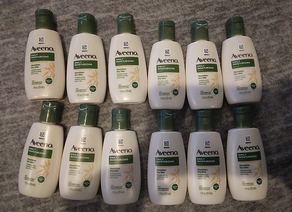 12-Pack Aveeno Daily Moisturizing Lotion for Dry Skin Relief – 1 Fl Oz Each