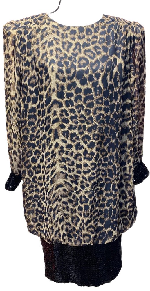 CHEZ California TANDY Cheetah Party Dress Plus 20W Banded Sequin Hem/Cuff USA