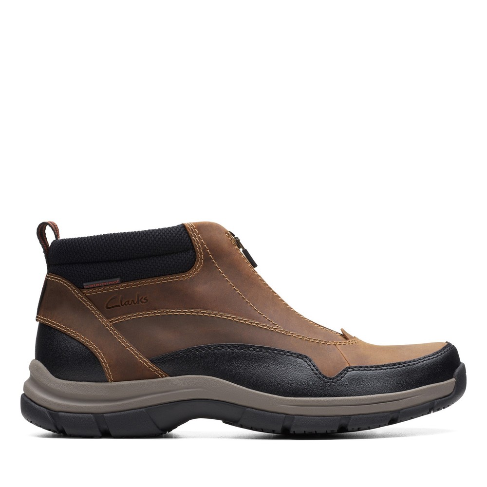 Clarks Walpath Zip Mens Wide Leather Casual Dress Boots in Brown