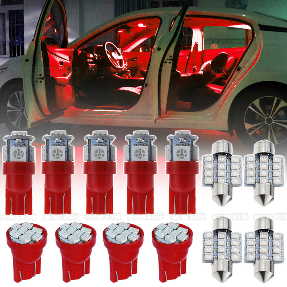 13pcs Car Interior Red Combo LED Map Dome Door Trunk License Plate Light bulbs