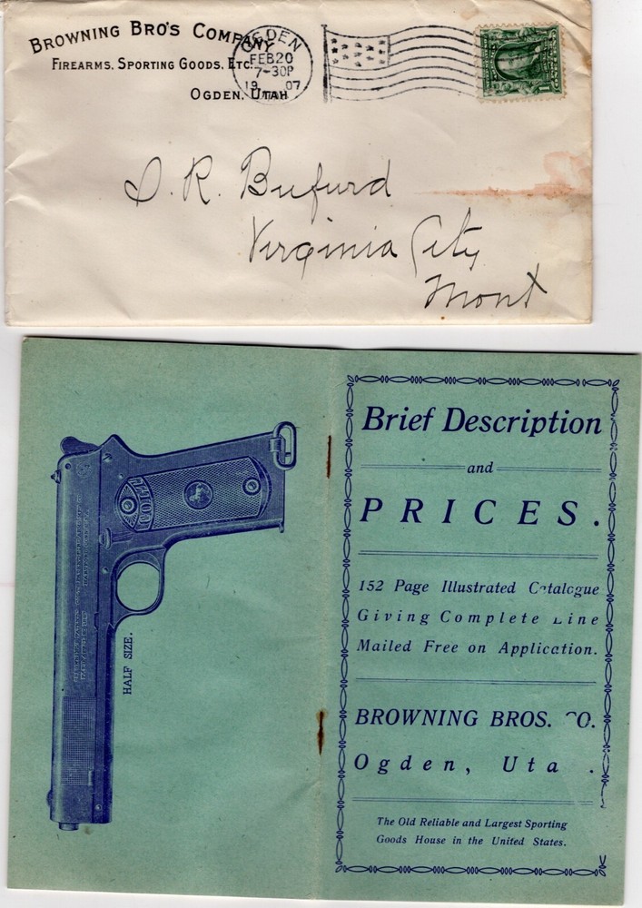 1907  Browning Bro's cover Ogden, Utah with 40 page catalog guns & sporting good