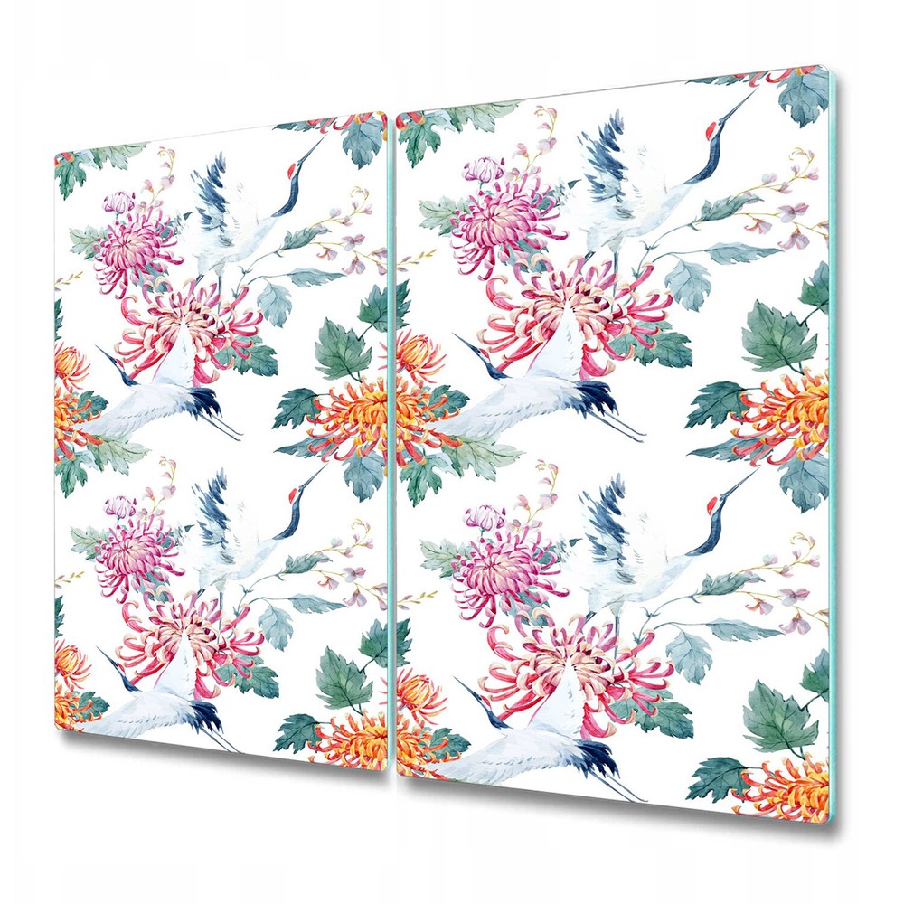 Glass Kitchen Chopping Board Floral Crane Birds Floral Tropical 2x30x52