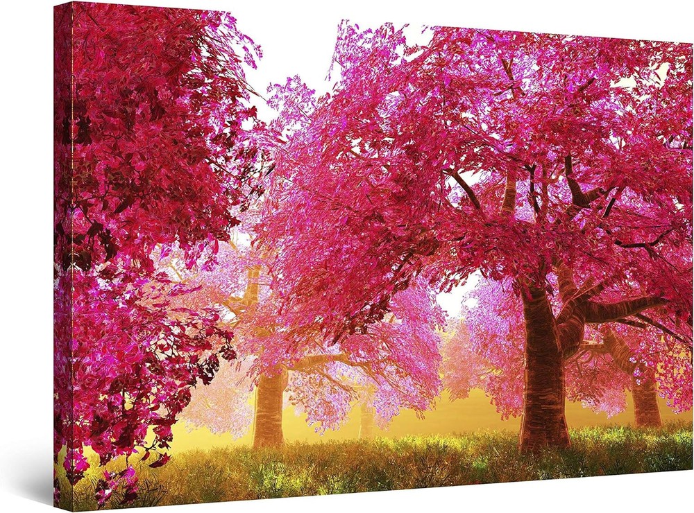 Red Trees Forest Abstract Nature 90x60cm Framed Premium Quality Wall Art Print-image