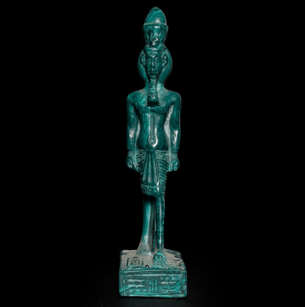 Rare Ancient Egyptian Antiques Osiris Statue Green Figure Hieroglyphic Base BC