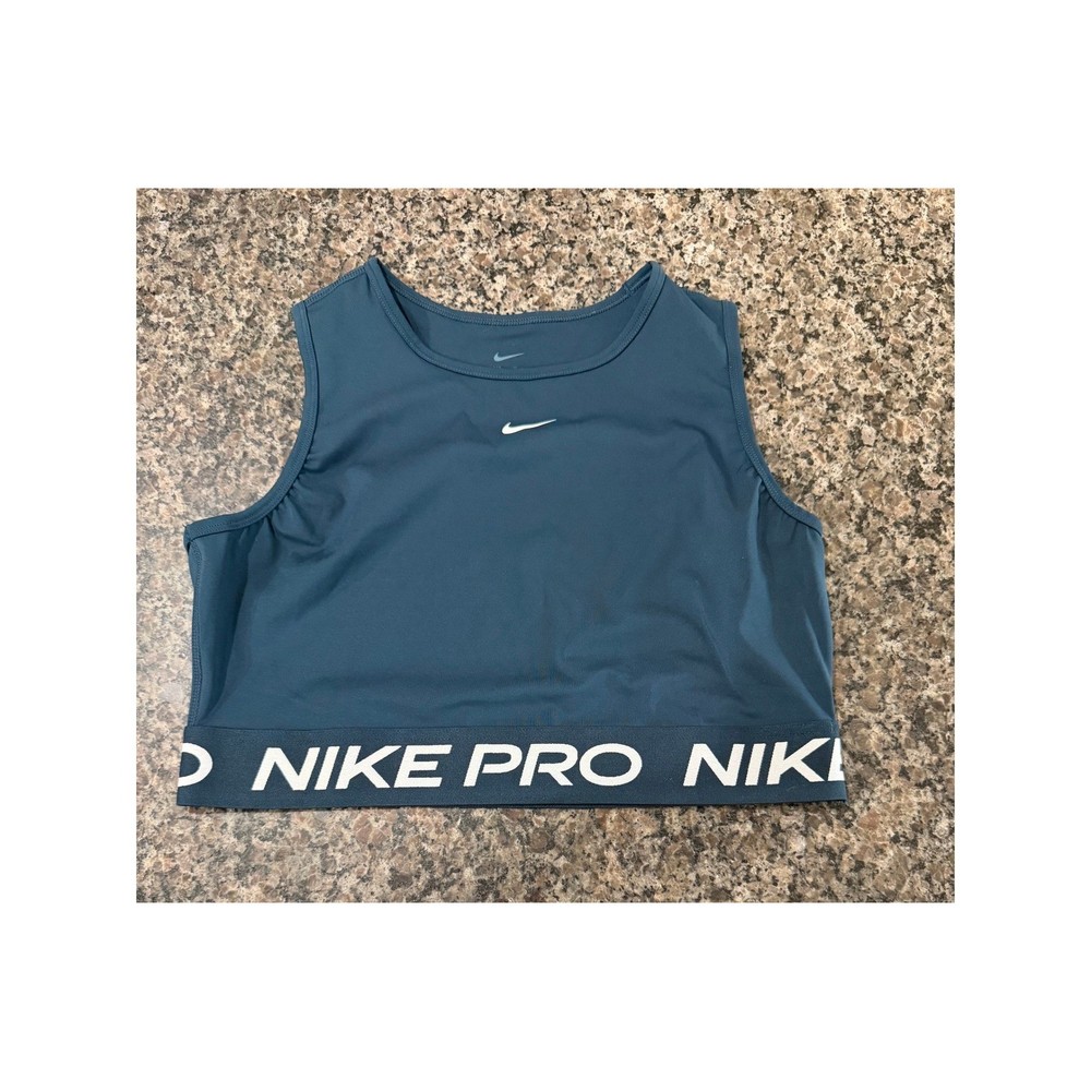 Nike Pro Dri-FIT Women's Cropped Tank Top Teal Blue Large Workout Gym Training