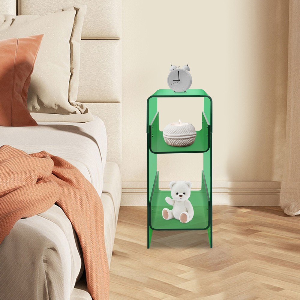 Modern Green Acrylic 3-Tier Side Table Storage Shelf for Small Spaces