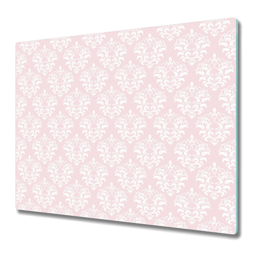 Glass Surface Protector Worktop Saver Damask pastel pink pink and grey 60x52