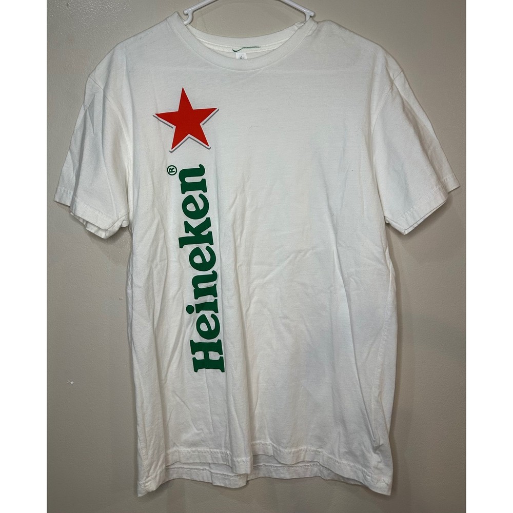 Heineken Beer Graphic T-Shirt Mens Medium White Red Star Logo Short Sleeve Tee