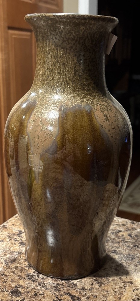 Mid-Sized Ceramic Vase Brown With Drip Glaze