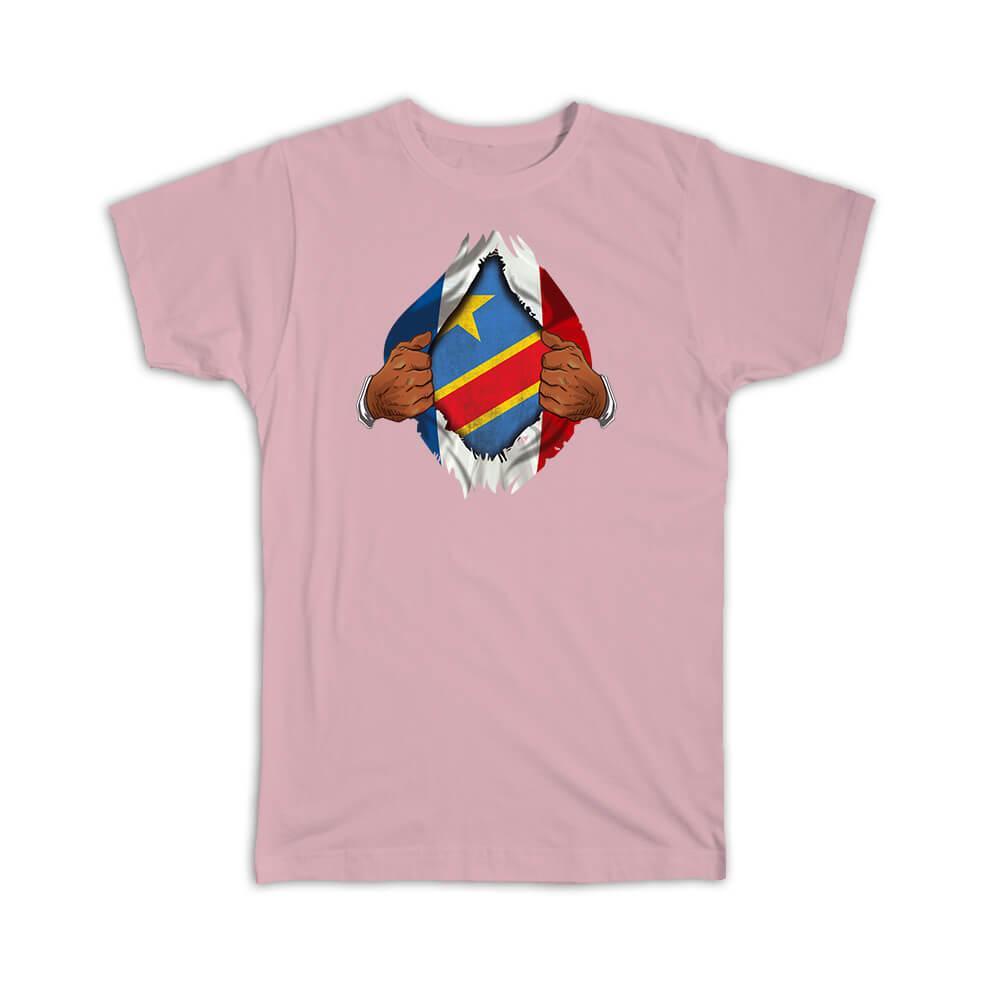 Congo French Flag Chest Design Gift T-Shirt for Congolese Pride