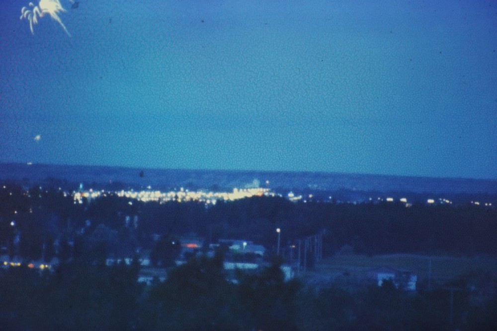 c1960's 35mm Slide Film Night Cityscape Fireworks Burst Dark Sky Horizon Urban