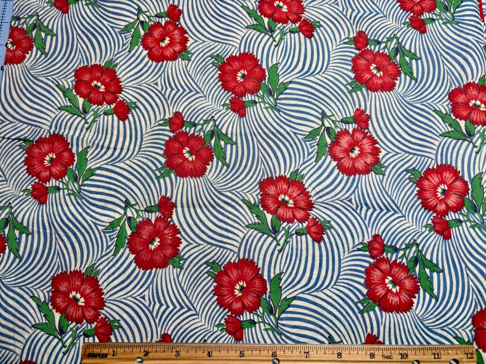 Antique Vintage Cotton Fabric 1940s PRETTY Sweet William Carnations 35w 1yd