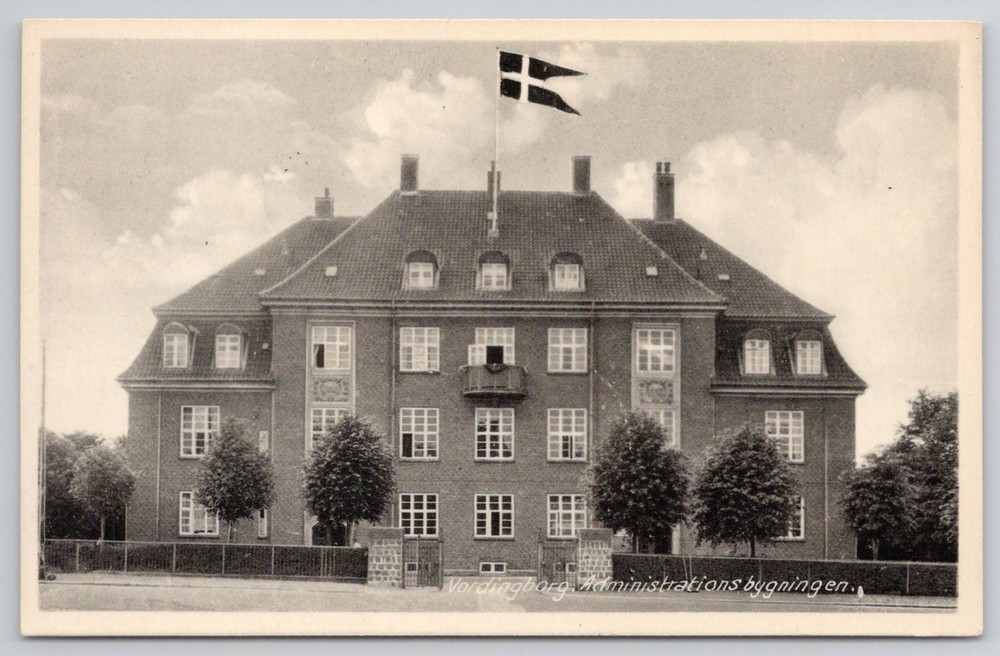 Vordingborg Denmark Administration Building Danish Flag RPPC Postcard