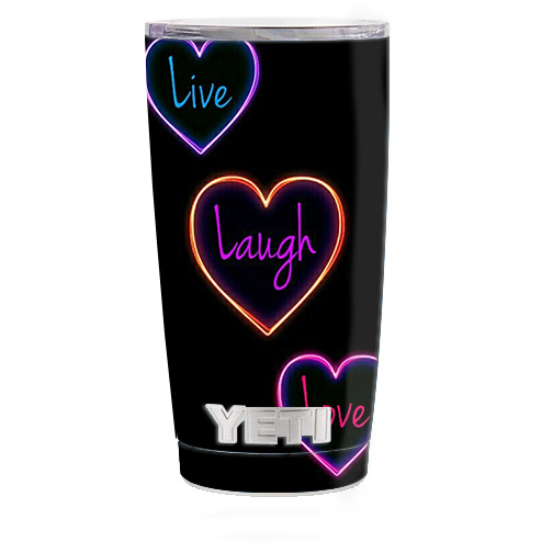 Skin Decal for Yeti 20 oz Rambler Tumbler Cup / Neon Hearts, Live,Love,Life