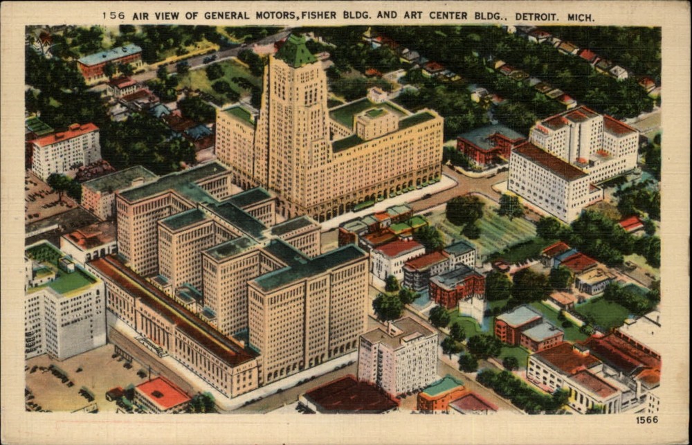 Michigan Detroit General Motors Fisher Bldg Art Center ~ 1930s linen sku551