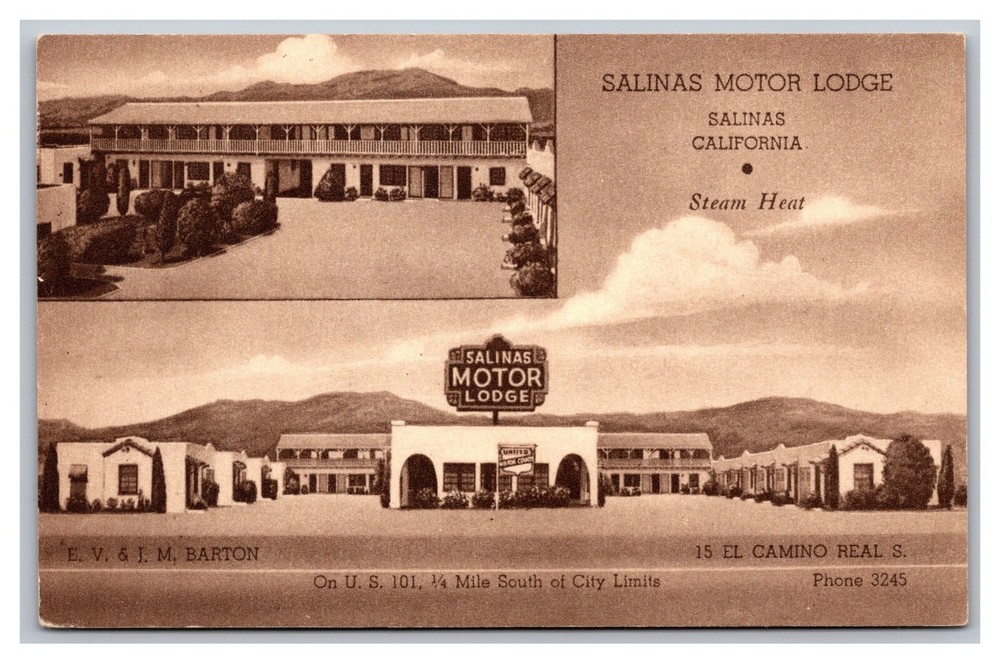 Salinas CA California Salinas Motor Lodge Motel Unposted Linen Postcard