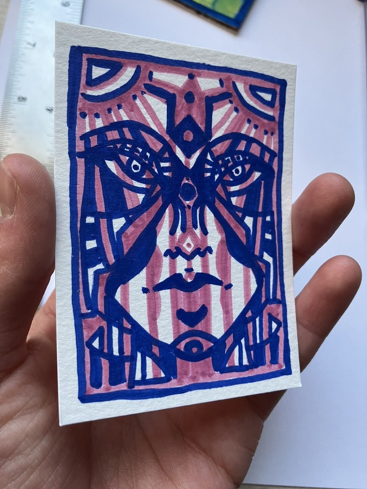 ACEO Original Art Card Sold by Artist Signed Sandra R Wardell Abstract Portrait