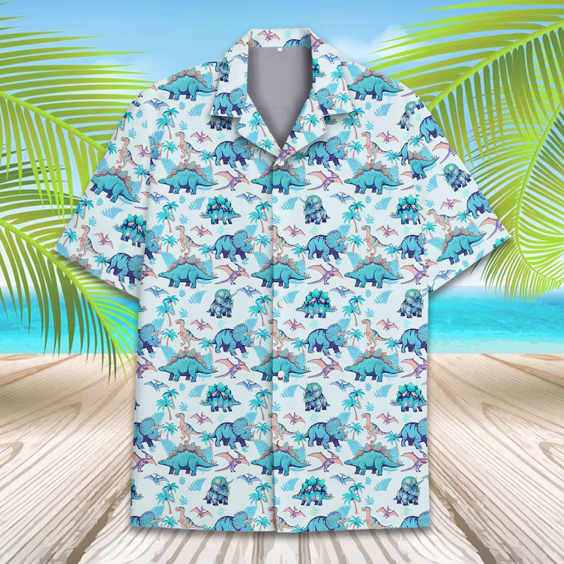 Funny Dinosaur Hawaiian Shirt Men's Beach Party Aloha