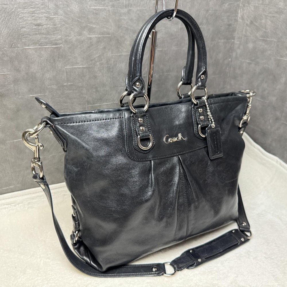 Coach Old Leather Tote Bag 2Way Black A4 Large Capacity